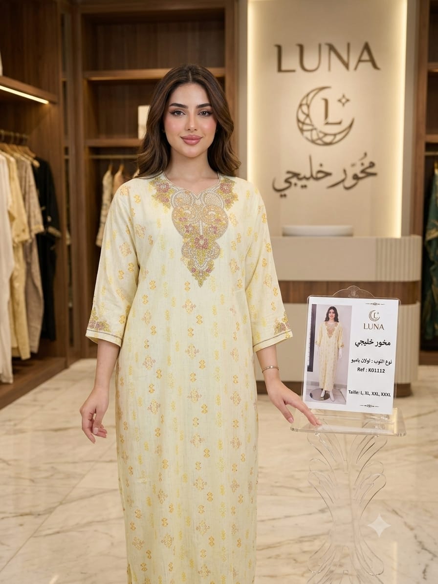 مخور خليجي راقٍ  أناقة فاخرة بقماش "لولان بامبو. Makhour Khaliji Chic par – Élégance authentique en tissu loulane  Bambou