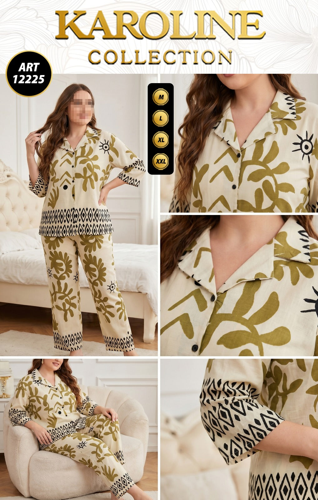 Pyjama d'intérieur 2 pièces pour femmeبيجامة منزلية نسائية من قطعتين