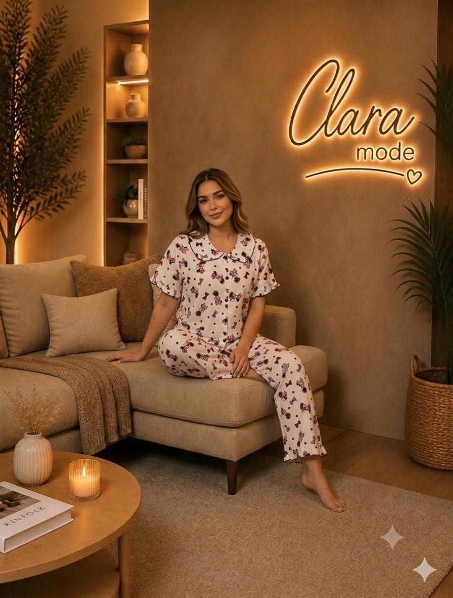 Pyjama Deux Pièces Imprimé Motif Minnie & Nœudsبيجامة نسائية قطعتين بنقشة ميني وفیونكات