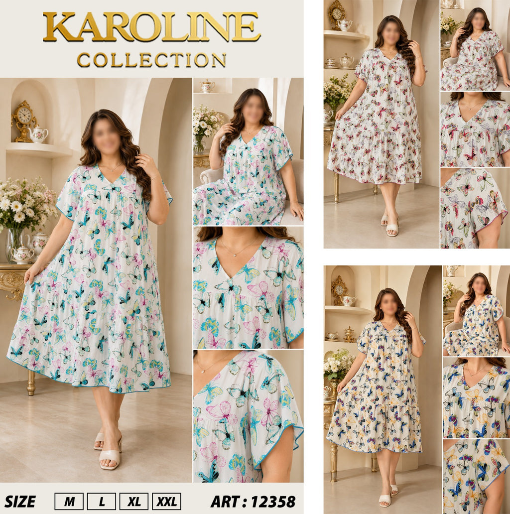 Robe mi-longue ample et élégante pour femmes (grandes tailles disponibles) - Imprimé papillonفستان نسائي ميدي واسع وأنيق (متوفر بمقاسات كبيرة) - نقشة فراشات