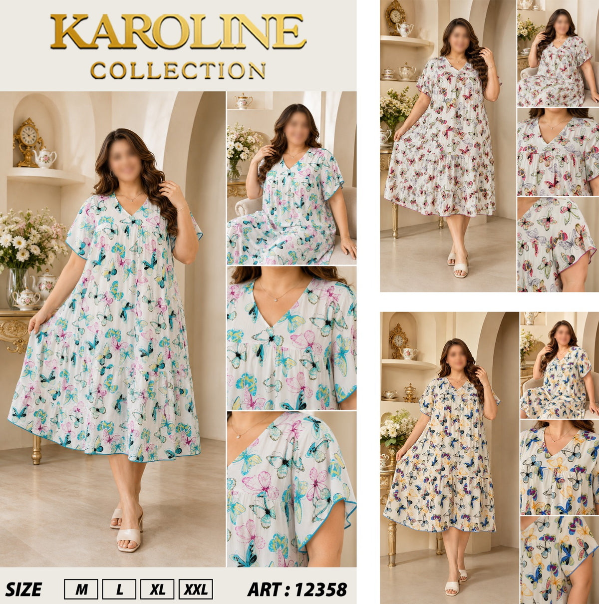 Robe mi-longue ample et élégante pour femmes (grandes tailles disponibles) - Imprimé papillonفستان نسائي ميدي واسع وأنيق (متوفر بمقاسات كبيرة) - نقشة فراشات