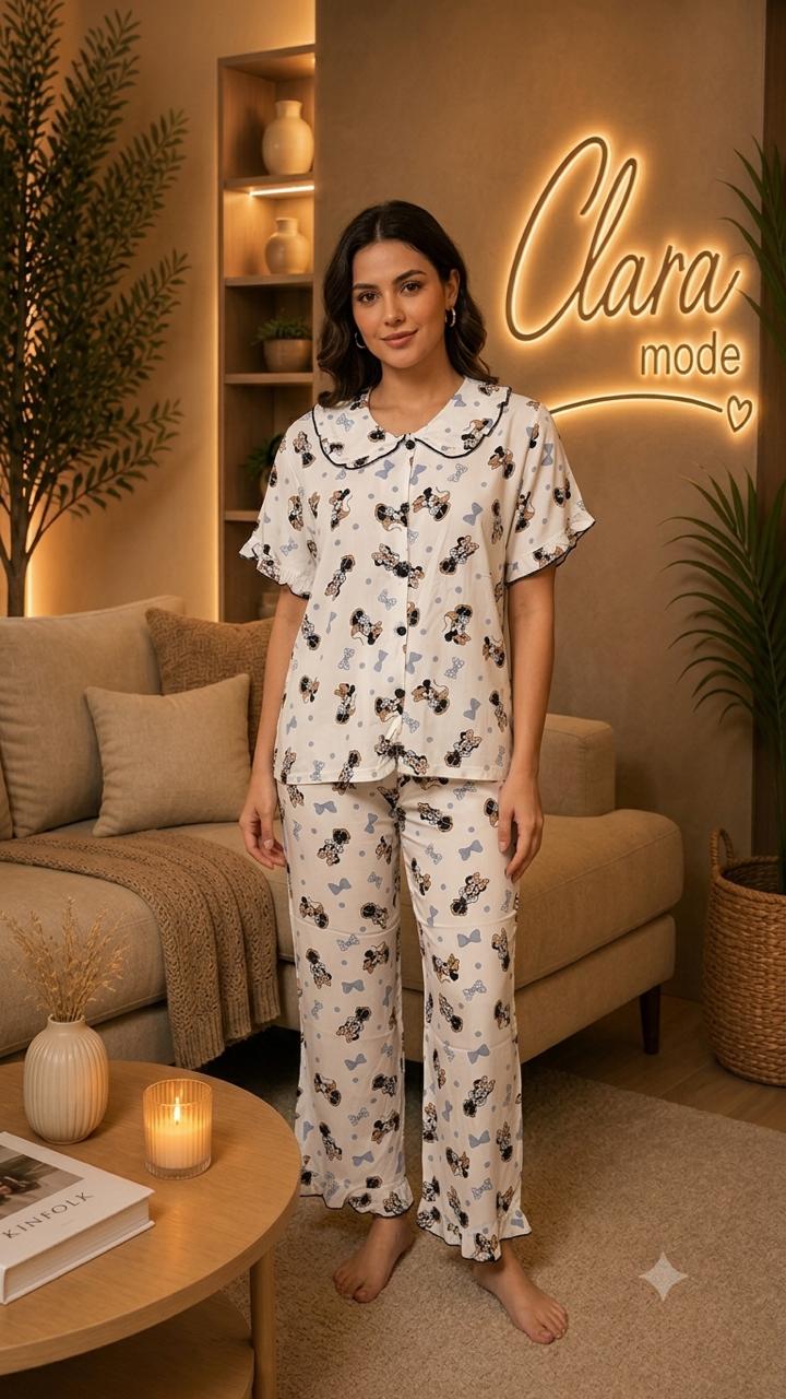 Pyjama Deux Pièces Imprimé Motif Minnie & Nœudsبيجامة نسائية قطعتين بنقشة ميني وفیونكات