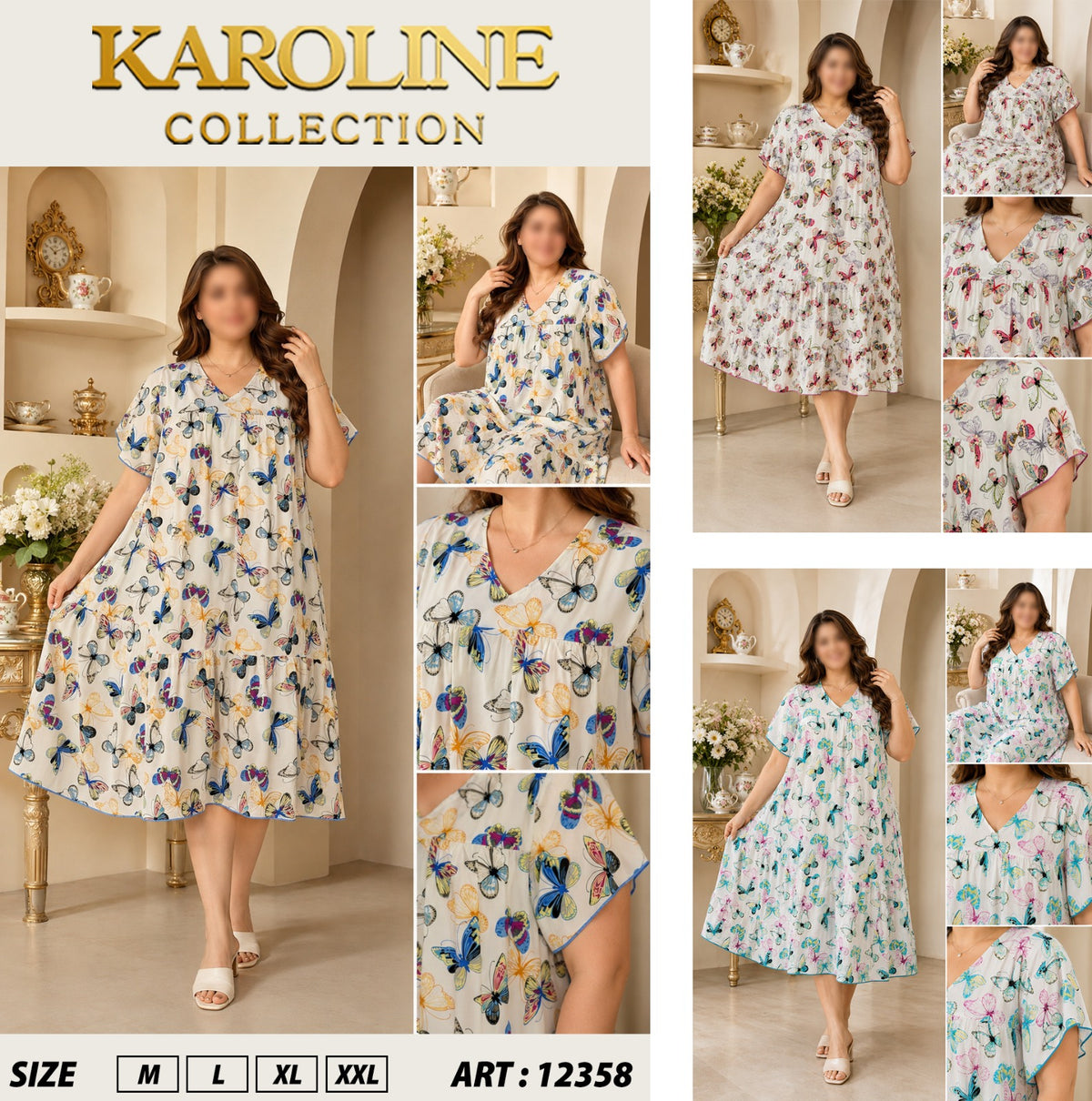 Robe mi-longue ample et élégante pour femmes (grandes tailles disponibles) - Imprimé papillonفستان نسائي ميدي واسع وأنيق (متوفر بمقاسات كبيرة) - نقشة فراشات