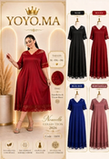 Robe longue élégante et fluide en dentelle fine et viscose douce - YOYO.MAتشكيلة 2026: فستان طويل أنيق ومنسيابي من الدانتيل الناعم والفسكوز اللطيف - YOYO.MA