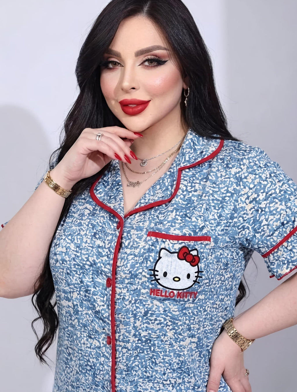 بيجامة نسائية صيفية قطعتين بتصميم هالو كيتيPyjama d'été pour femme 2 pièces motif Hello Kitty