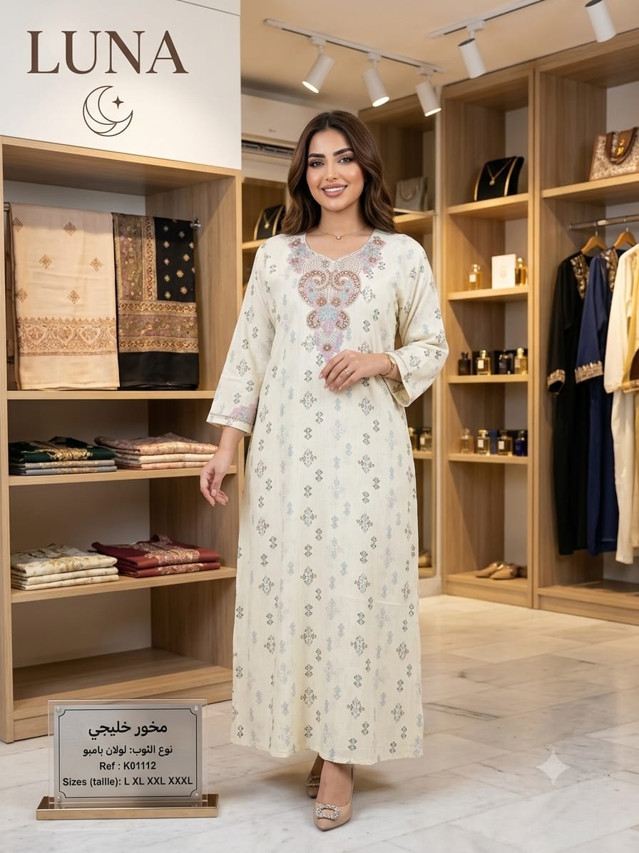 مخور خليجي راقٍ  أناقة فاخرة بقماش "لولان بامبو. Makhour Khaliji Chic par – Élégance authentique en tissu loulane  Bambou