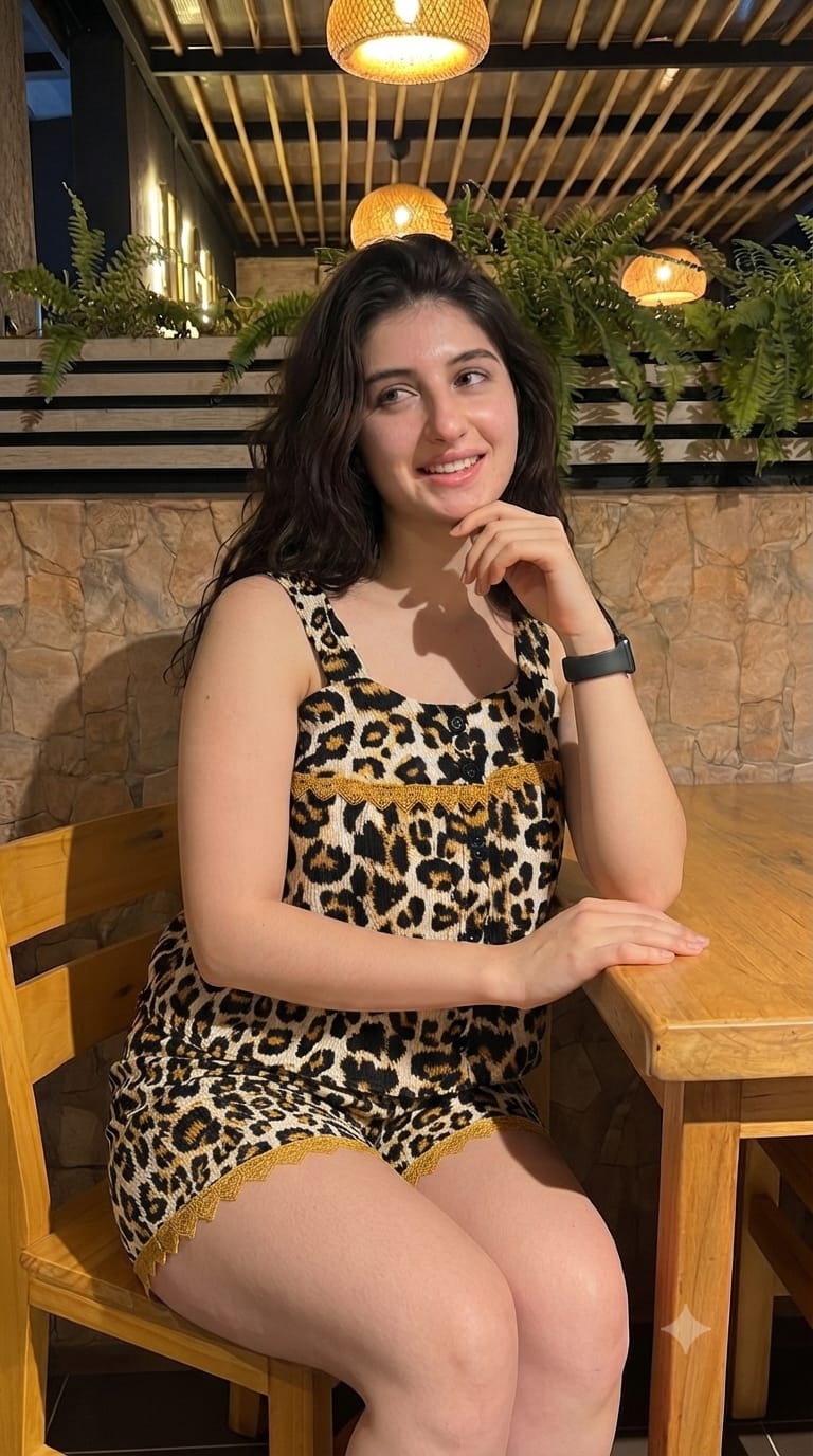 بيجامة نسائية صيفية أنيقة بنقشة الفهد مع تفاصيل دانتيلPyjama d'été élégant pour femme à imprimé léopard avec détails en dentelle