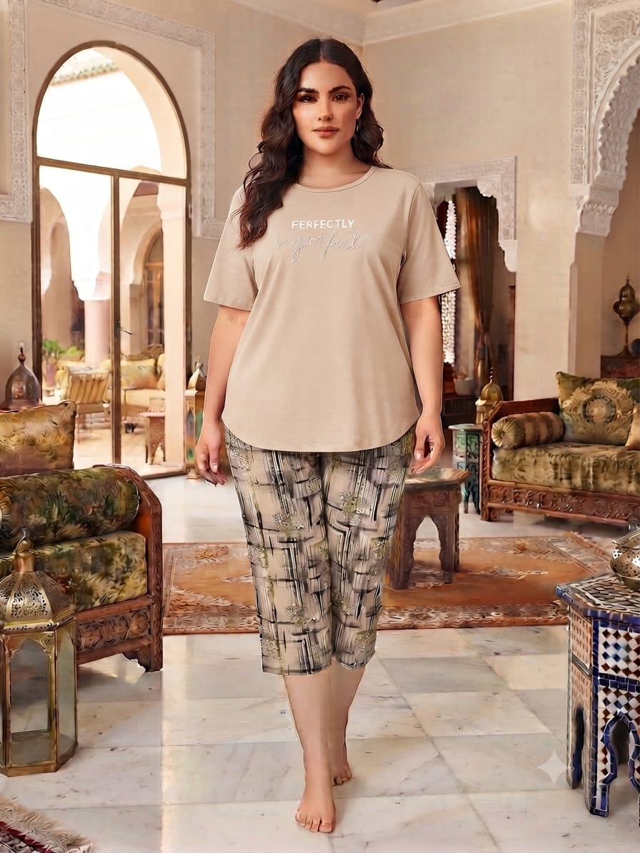 Ensemble de Pyjama  3XL، 4XLطقم بيجامة  كبيرة بطبعة مربعات  3XL، 4XL
