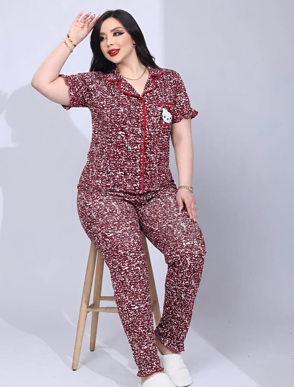 بيجامة نسائية صيفية قطعتين بتصميم هالو كيتيPyjama d'été pour femme 2 pièces motif Hello Kitty
