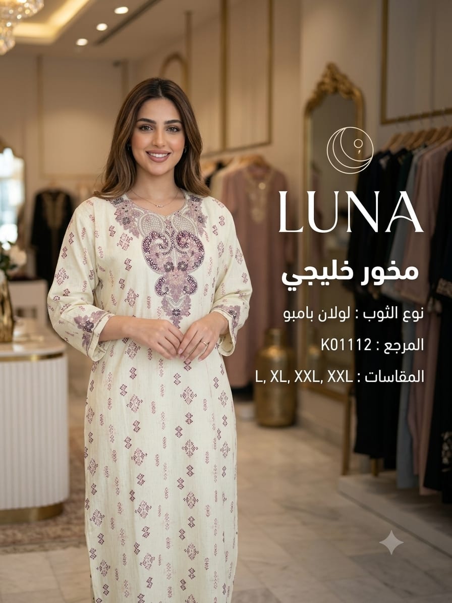 مخور خليجي راقٍ  أناقة فاخرة بقماش "لولان بامبو. Makhour Khaliji Chic par – Élégance authentique en tissu loulane  Bambou