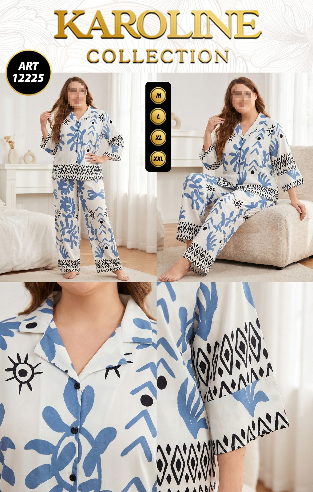Pyjama d'intérieur 2 pièces pour femmeبيجامة منزلية نسائية من قطعتين